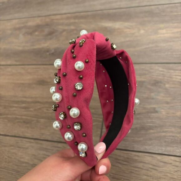 Pink large pearl headband with rhinestones - Picture 1 of 3